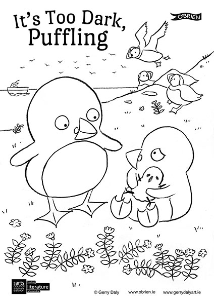 Its Too Dark Puffling colour in PDF of Puffling giving the teddy to the little puffling