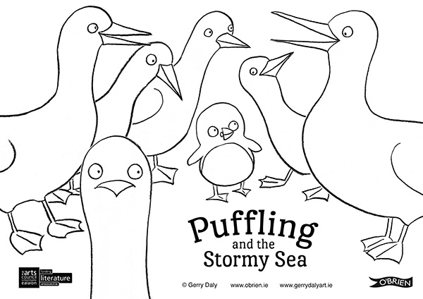 Puffling and the Stormy Sea colour in PDF of Puffling with a crowd of gannets